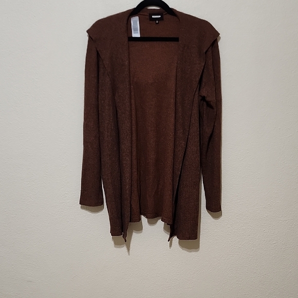 Monrow Sweaters - Monrow Brown Cardigan Sweater with Ruffled Detailing